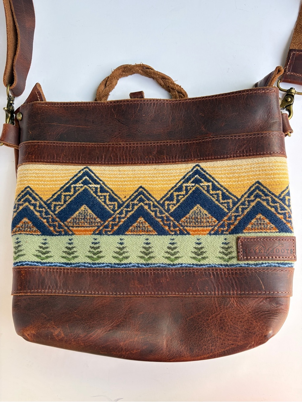 Revel Roots Handmade Leather Southwest Crossbody Bag Convertible Boho Tapestry